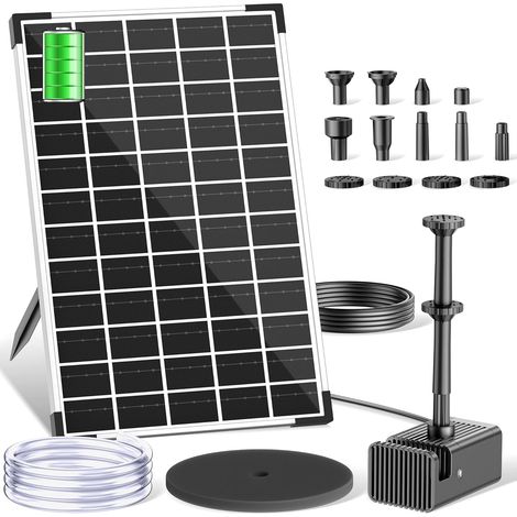 Fontaine solaire d'extérieur 12 W avec batterie de 5000 mAh, 10 styles de fontaine 300 l/h, fontaine solaire pour extérieur, bassin de jardin, bain d'oiseaux, flottante, avec conduite d'eau (1/5)