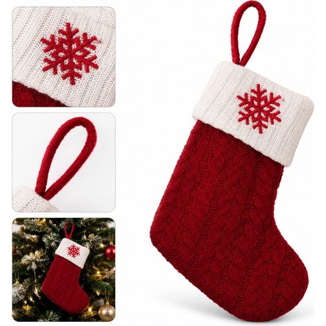 3 Pcs Chaussettes de Noel Tricotees Brodees Rouge Flocon Polyester Haut 20 cm Ouverture 10 cm Deco Sapin Cheminee Fete Hiver (1/5)