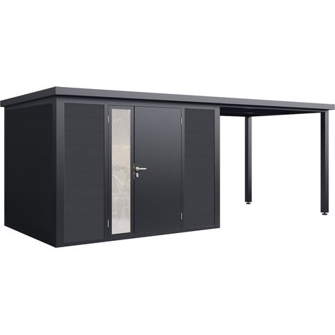 Finnhaus Wolff Kunststoff-Gerätehaus "Juna 5823", anthrazit / hellgrau, 570 x 230 cm (1/5)