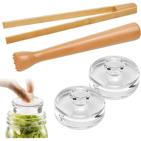 Beechwood Kitchen and Cocktail Muddler 25cm Cocktail Muddler for Mojitos and Mixology, with 2 Glass Weights and Bamboo Tongs Fermentation and Bar Kit Ideal Gift (1/5)