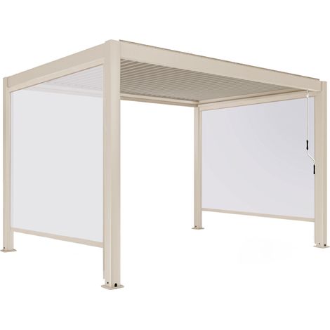 Pergola bioclimatique autoportée 3x4m et 2 stores bois crème