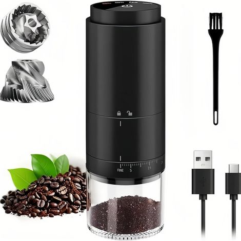 Tragbare, wiederaufladbare elektrische Kaffeemühle, 38 Mahlgradeinstellungen, LED-Akkustandsanzeige, ideal für Reisen, Camping und Büro