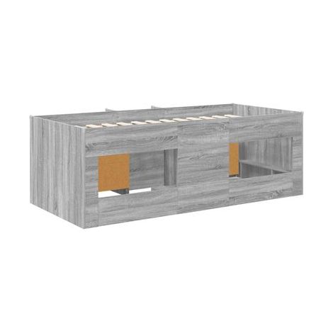 Cadre de lit mezzanine (avec armoire et étagères), ensemble 3 pièces (gris Sonoma), idéal chambre à coucher, style moderne, montage simple (1/5)
