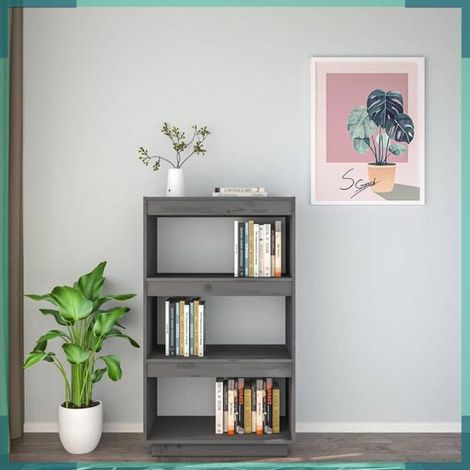 810866 Bibliothèque/Séparateur de pièce Gris 60x35x103 cm Pin massif (1/5)