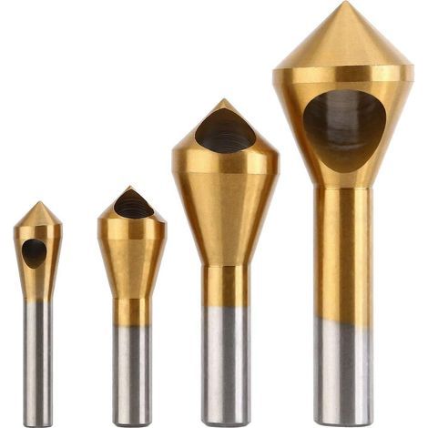 Ensemble de 4 forets coniques pour chanfreiner et ébavurer, adaptés au bois, à l'aluminium et aux plastiques. (1/5)