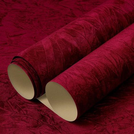 Papier Peint Rouge Motif Velour 40Cm X 200Cm Papier Peint Adhesif Mural Salon Vintage Revetement Adhesif Meuble Rouge Foncé [BI174] (1/5)