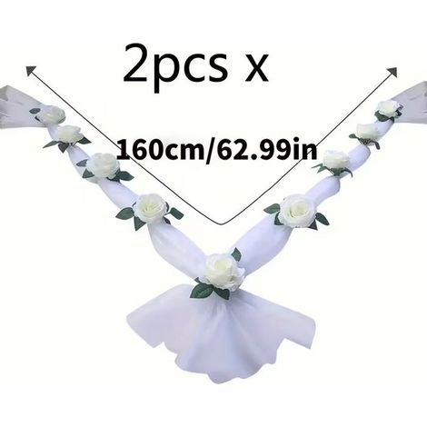 KLVGTIFS PU - 2PCS Décorations pour voiture de mariage - fleurs artificielles - couronnes pour voiture de mariage - décorations de capot - 160 cm (1/5)