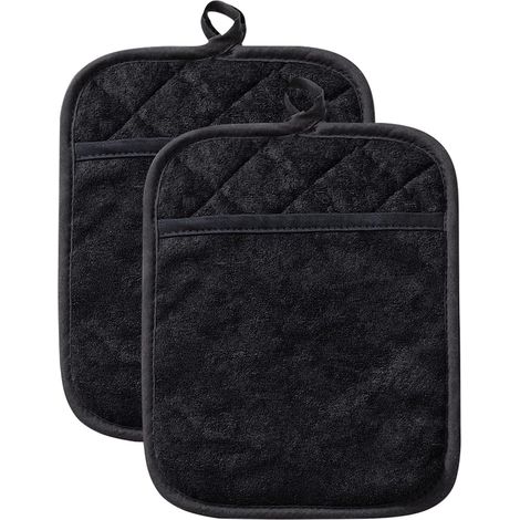 Lot de 2 maniques noires, accessoires de cuisine, gants de cuisine en coton résistant à la chaleur, articles ménagers, accessoires de cuisine (1/5)
