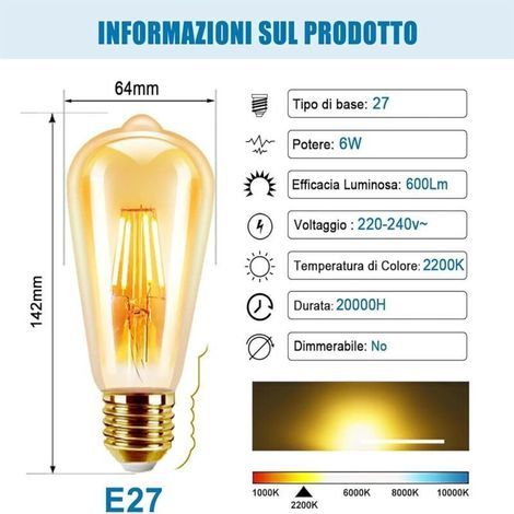 Vintage E27 LED-Lampen, 4er-Pack, Retro-Edison-Stil, 6 W, 600 lm, Warmweiß (2200 K), Dekorativ, Nicht dimmbar (1/3)
