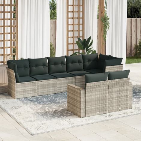 [Salon de jardin] + [Modulable] + [8 places gris clair] + Ensemble complet en résine tressée avec coussins lavables et housse imperméable conseillée. (1/3)