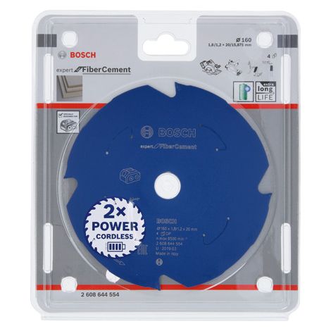 Bosch Kreissägeblatt für Akkusägen Expert for Fibre Cement, 160 x 1,8/1,2 x 20, 4 Zähne