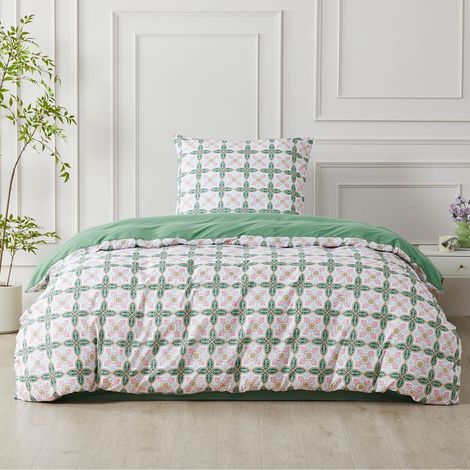 Bettwäsche-Set 135x200 cm Mikrofaser Boho Grün Paisley 2-teilig mit Reißverschluss