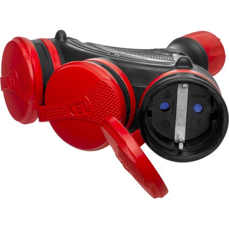 Répartiteur Schuko à trois voies IP44 3X2P+Z 16A 250V noir-rouge (1/5)