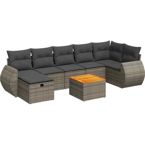 vidaXL Set Divano da Giardino 8 pz con Cuscini Grigio in Polyrattan (1/5)