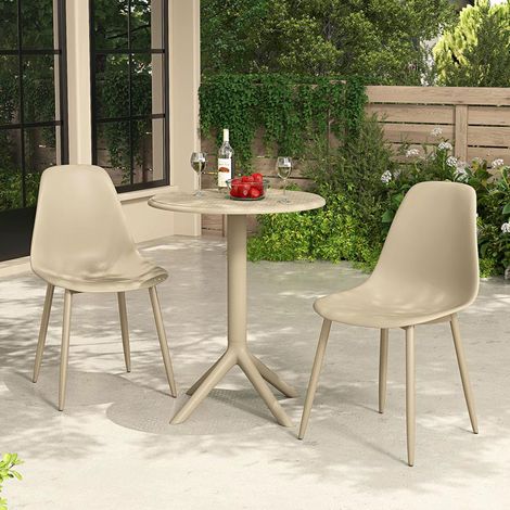 Ensemble table de jardin + 2 chaises en plastique sable - SOLYA