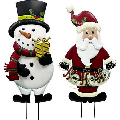 2PCS Décoration de Noël Extérieure Bonhomme de Neige et Père Noël Piquets Métalliques pour Jardin Pelouse-KZQ (1/2)