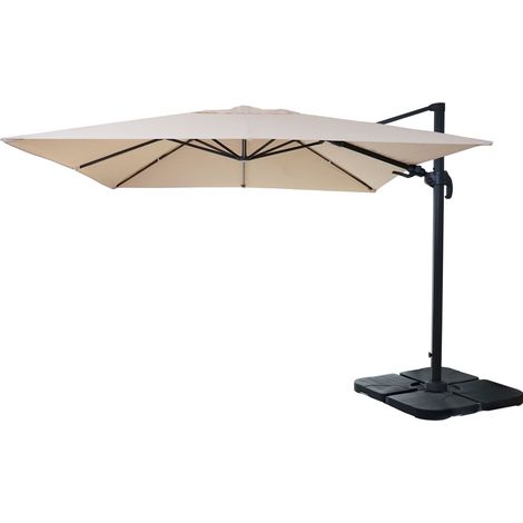 [NEUWERTIG] Gastronomie-Ampelschirm HHG-394, 3x3m (Ø4,24m) schwenkbar, Polyester Alu/Stahl 23kg creme mit Ständer, drehbar