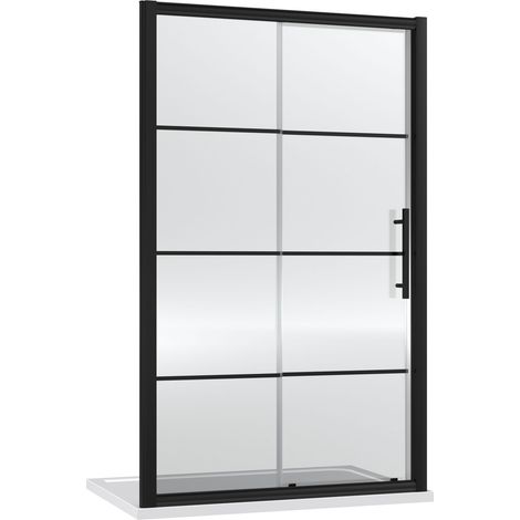 Kinver 8mm Toughened Safety Glass Single Sliding Shower Door, Black, 1400mm - Balterley