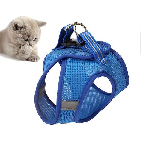 Arnés tipo chaleco para mascotas, color azul, cómodo, con correa para el pecho del gato, 2 unidades. (1/5)