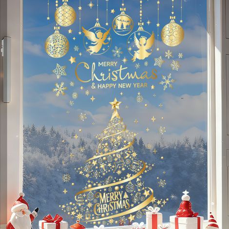 Adesivi Vetro Natalizi Double Face – Motivi Dorati Eleganti, Riutilizzabili Senza Tracce – Decorazione Festiva per Finestre Casa e Ufficio (1/5)