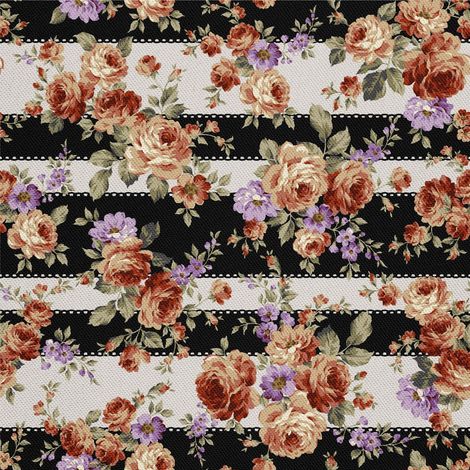 Telas decorativas para exteriores estilo oxford - estampado de rosas sobre rayas (1/5)