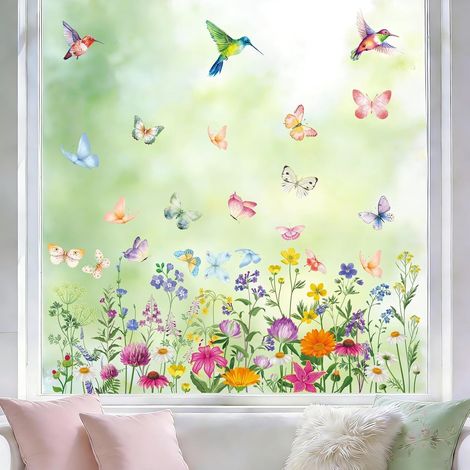 9 Feuilles Sticker Fenêtre Printemp Réutilisable Facile à Poser, Autocollant de Fenêtre Printemps Électrostatique avec Motif de Papillon Oiseau Fleurs pour Décor Vitres Pâques (Style 3) (1/5)