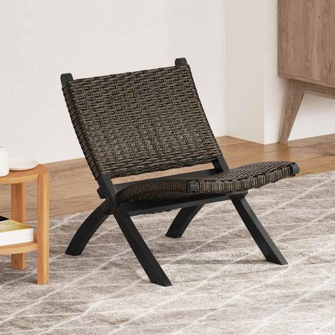 Chaise de relaxation rotin kubu naturel et bois d'acajou massif