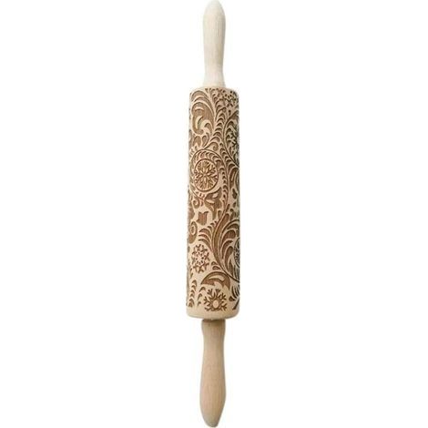 Rouleau à Pâtisserie Gravé Motif de Fleur Gravé Rouleau à Pâtisserie pour Biscuits Maison ou de Noël (1/5)