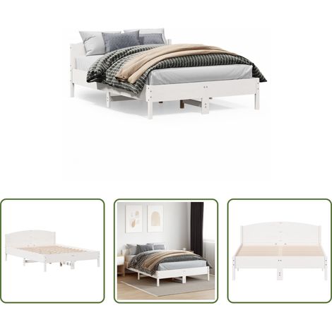 vidaXL Lit blanc -  Cadre de lit sans matelas blanc 140x200 cm bois de pin massif (1/5)