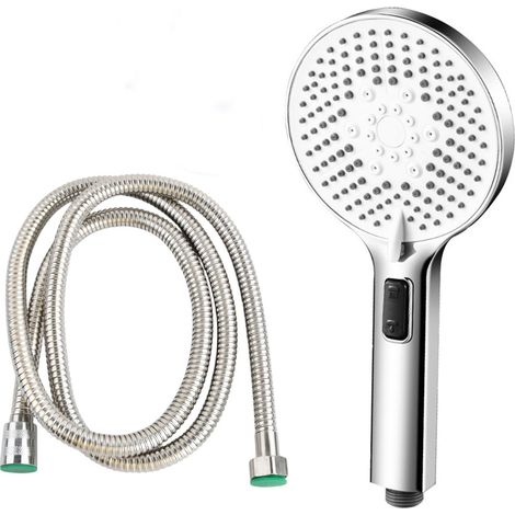 Pommeau de Douche Haute Pression avec Tuyau 1,5 m - Douchette Salle de Bain 5 Jets, Économie d'Eau, Chromé ABS, Idéal Basse Pression (Blanc) (1/5)