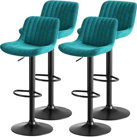 Ensemble de 4 chaises de bar pivotantes bleues en velours, réglables en hauteur, pour salle à manger (1/5)