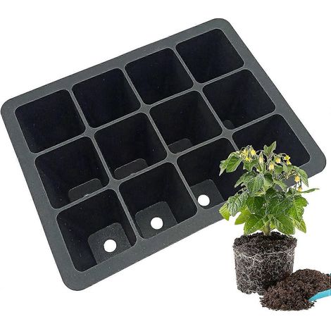 Plateau de semis en silicone réutilisable, 12 alvéoles, idéal pour les semis de légumes et de fleurs.-Black (1/5)