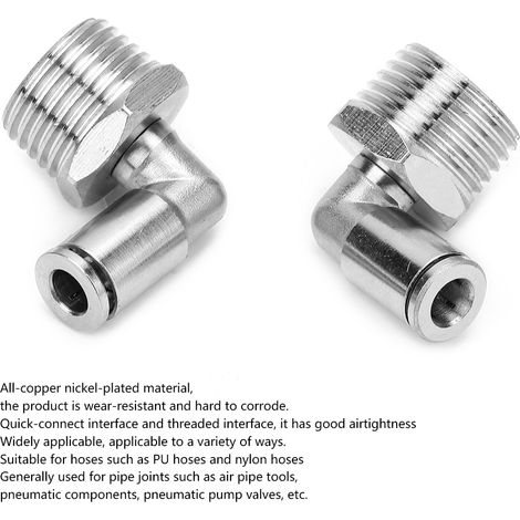 Lot de 2 raccords rapides pneumatique cuivre nickelé 6mm + 90° filetage mâle BSPP (1/2 pouce) (1/5)