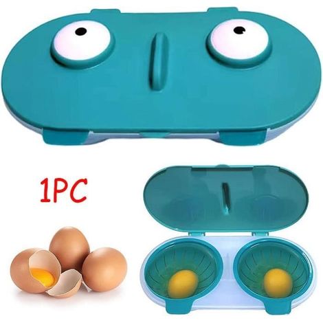 Batteur à œufs pour micro-ondes, cuiseur à œufs double, appareil à œufs pochés, batteur à œufs, batteur à œufs pour four (bleu) (1/4)