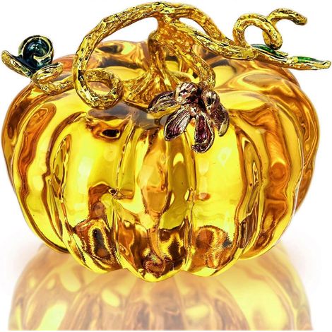 Figurine citrouille en verre soufflé main 635 cm - Ornement cristal automne Thanksgiving récoltes objet collection déco table (1/5)