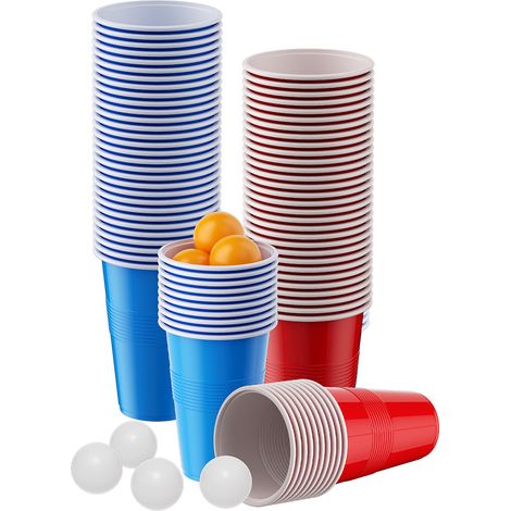 Randaco Bierpong becher set Trinkspiel Bierpong Becher mit 50 Red Cups + 50 Blue Cups Partybecher Wiederverwendbare (1/5)