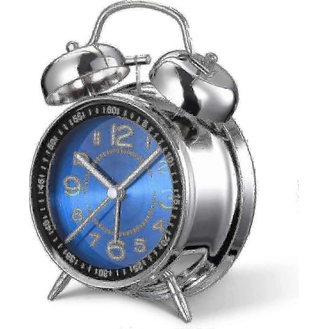 Réveil silencieux pour adultes, adapté aux dormeurs profonds, montre à quartz silencieuse de 4 pouces avec rétroéclairage et double sonnerie (bleue). (1/5)