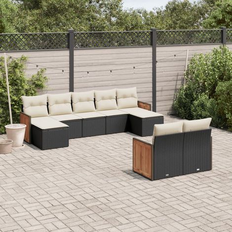 vidaXL Set Divani da Giardino 9 pz con Cuscini Nero in Polyrattan (1/3)