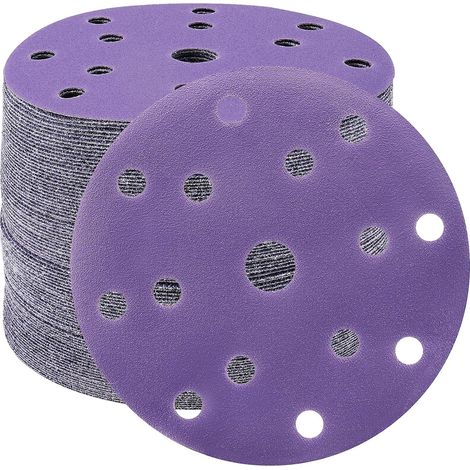 Schleifscheiben, 150 mm Körnung, 180 Schleifpapier, Schleifscheiben, 50 Stück, 15 Löcher, Schleifscheiben für Exzenterschleifer (lila)