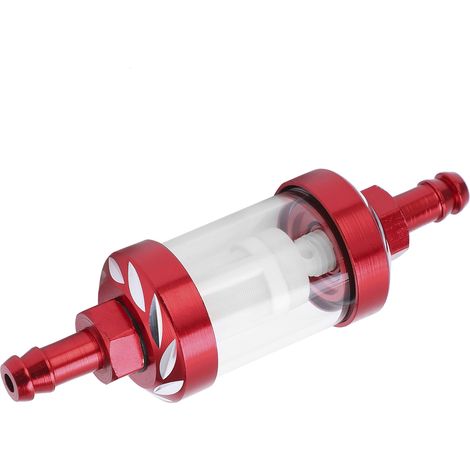 Filtre à carburant en verre avec boîtier en alliage d'aluminium, remplacement pour voitures, quads, SUV, motos et pit bikes (rouge). (1/5)