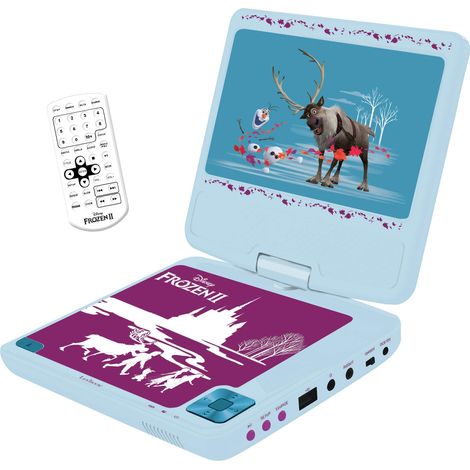 Lexibook, Frozen, Lettore DVD portatile, schermo rotante da 7” per bambini, telecomando, caricatore per auto, porta USB, batteria ricaricabile, blu/viola, DVDP6FZ