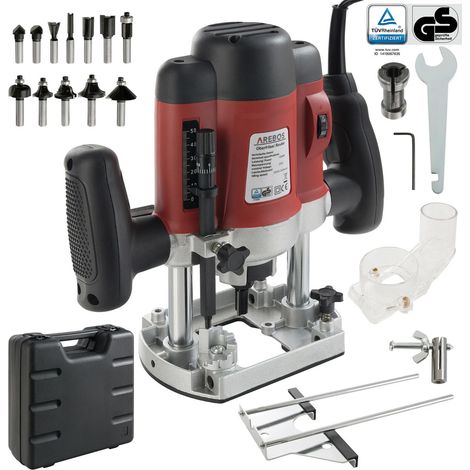 AREBOS 1200W Plunge Router Kit Set incl.12 Router Bits Heads + Carry Case