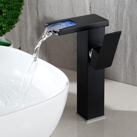 Ensemble de robinets de lavabo de salle de bains, cascade LED en laiton, mélangeur d'eau froide, grue d'évier, changement de couleur par les robinets