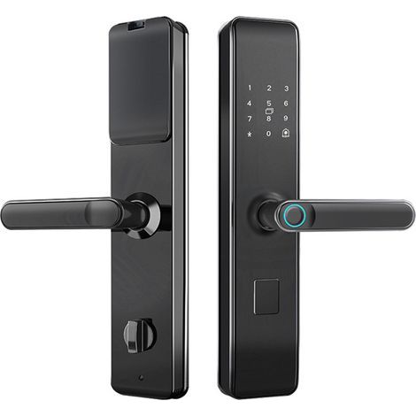 Serratura intelligente con accesso e monitoraggio a distanza, sensore biometrico per impronte digitali, molteplici funzioni di sblocco e alimentazione di emergenza tramite USB. (1/5)