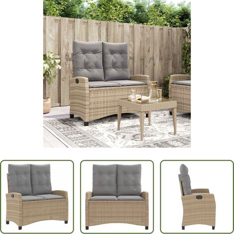 Relaxbank - Gartenbank Verstellbar mit Kissen Beige Poly Rattan (1/5)