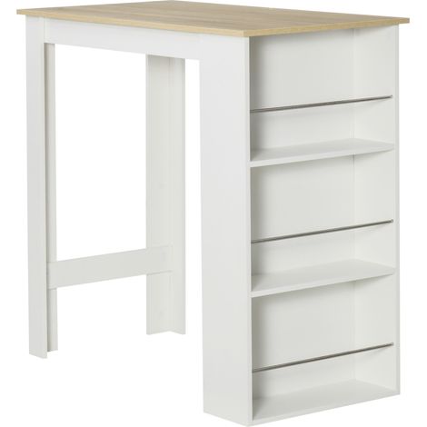 Tavolo da Bar con 3 Mensole e Barre Protettive 112x57x106 cm in Acciaio e Truciolato Bianco (1/5)