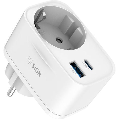 Adattatore da parete con presa di corrente e porte usb 20w - bianco