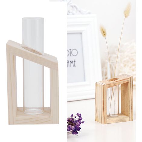 Vase Tube Hydroponic en Verre avec Support Bois pour Bambou Lucky et Plantes d'Intérieur - Conteneur Verre Moderne Épuré Nordique MDF+Glass 80g (1/5)