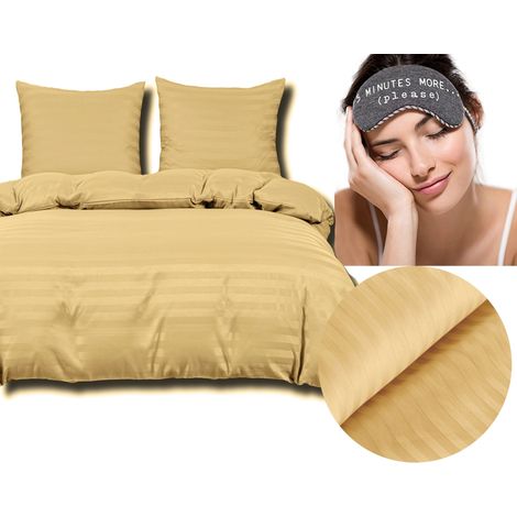 Biancheria da letto da hotel in damasco a righe, 160x200, oro, beige scuro (1/5)