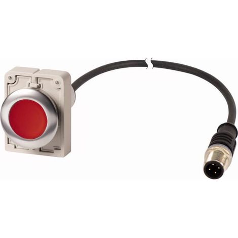 Bouton-poussoir RMQ Compact Flat à accrochage 1 N/C rouge cable (noire) avec connecteur M12A 4 EATON C30C-FDR-R-K01-P5